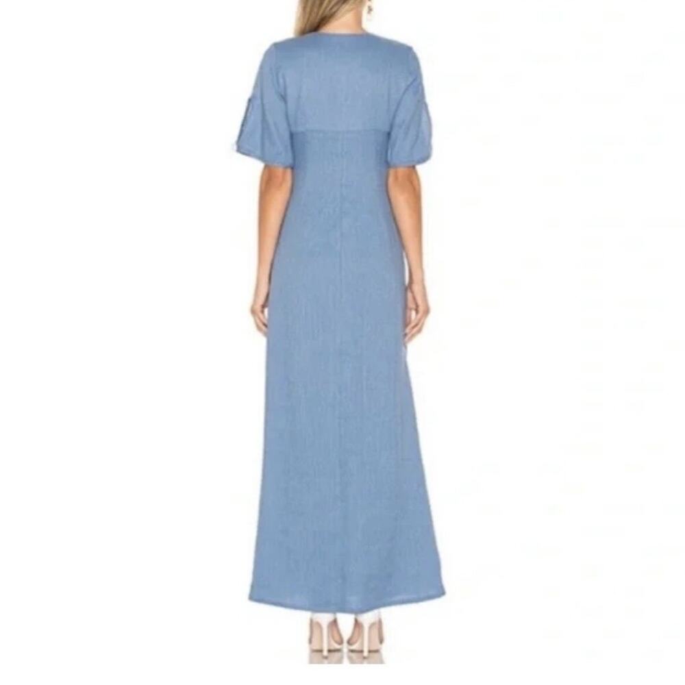 Alexis Jameela Shell Blue Linen Maxi Dress Tie Front Button Size L - Picture 2 of 16